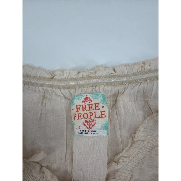 Free People Womens Large Maxi Dress Cream Strapless Boho Crochet Beaded Prairie - Picture 4 of 10